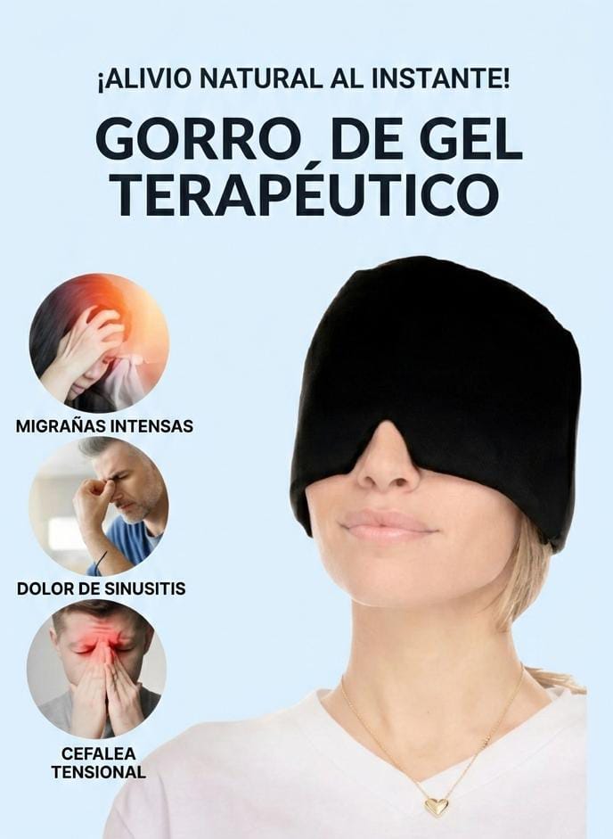 Alivia la migraña con el gorro de gel terapéutico.