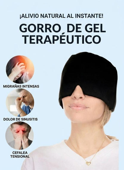 Alivia la migraña con el gorro de gel terapéutico.