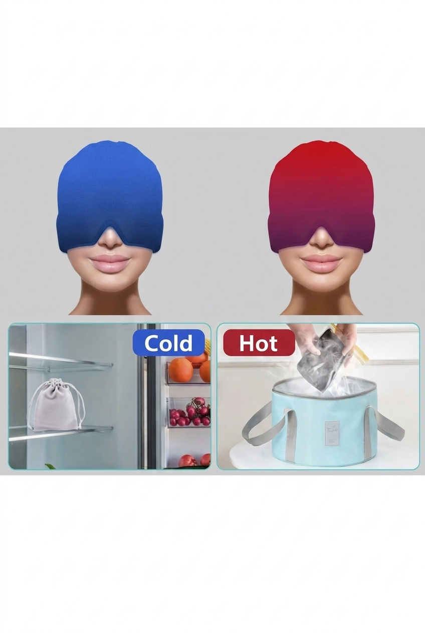 Alivia la migraña con el gorro de gel terapéutico.